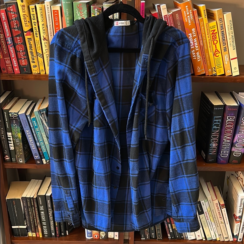 Unisex Stylish Blue and Black Plaid Shirt Jacket